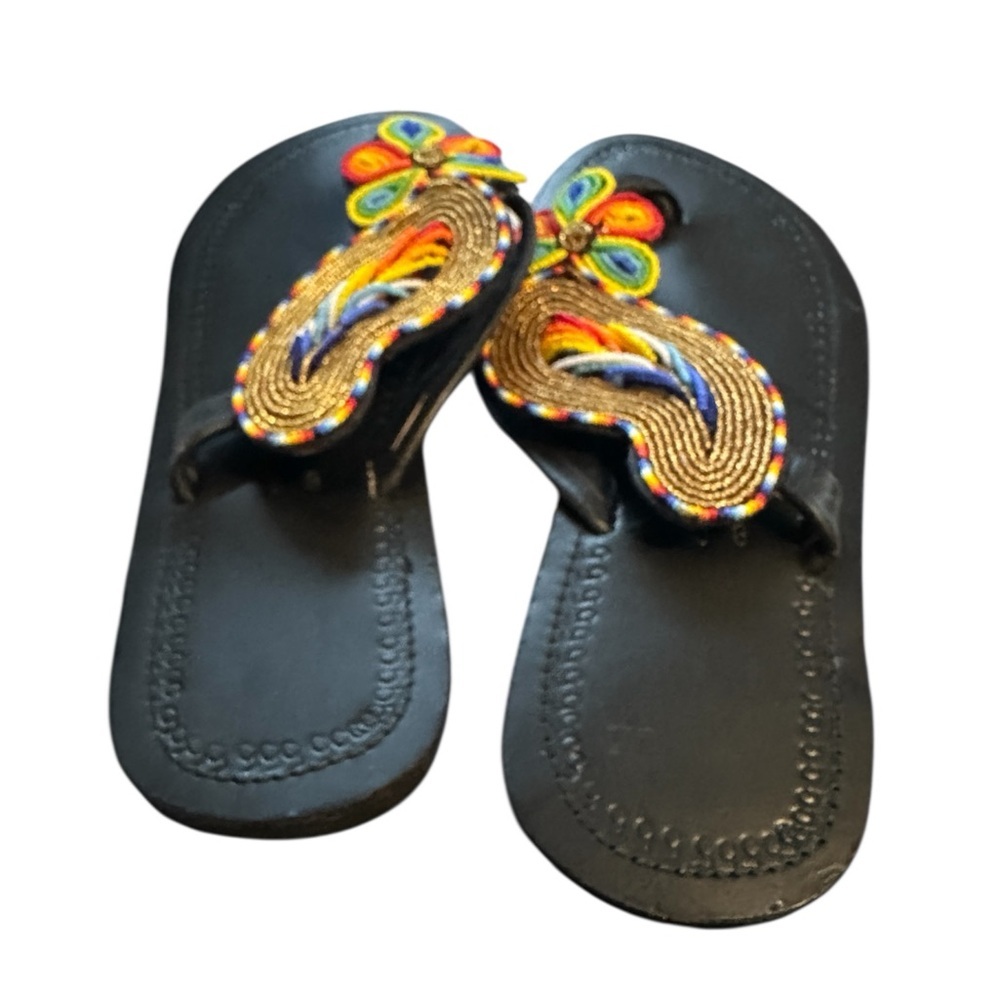 NWOT African Leather Masai Handbead Beach Boho Sandals Size 8.5 - Picture 4 of 6